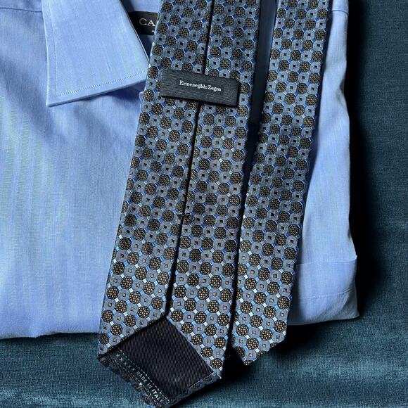 Ermenegildo Zegna Tie 100% Silk Geometric Metallic Sheen Quiet Luxury - Picture 5 of 6